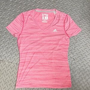 Adidas Women's Striped Pink V-Neck Tee
